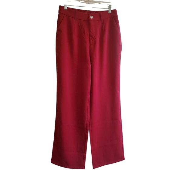 NWOT High Rise Wide Leg Trousers Dress Pants Womens Large Maroon Pockets - Picture 3 of 7